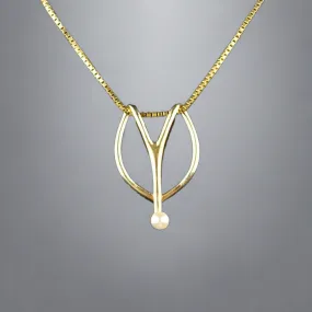 14K Gold Pearl Horseshoe Slider Pendant Necklace