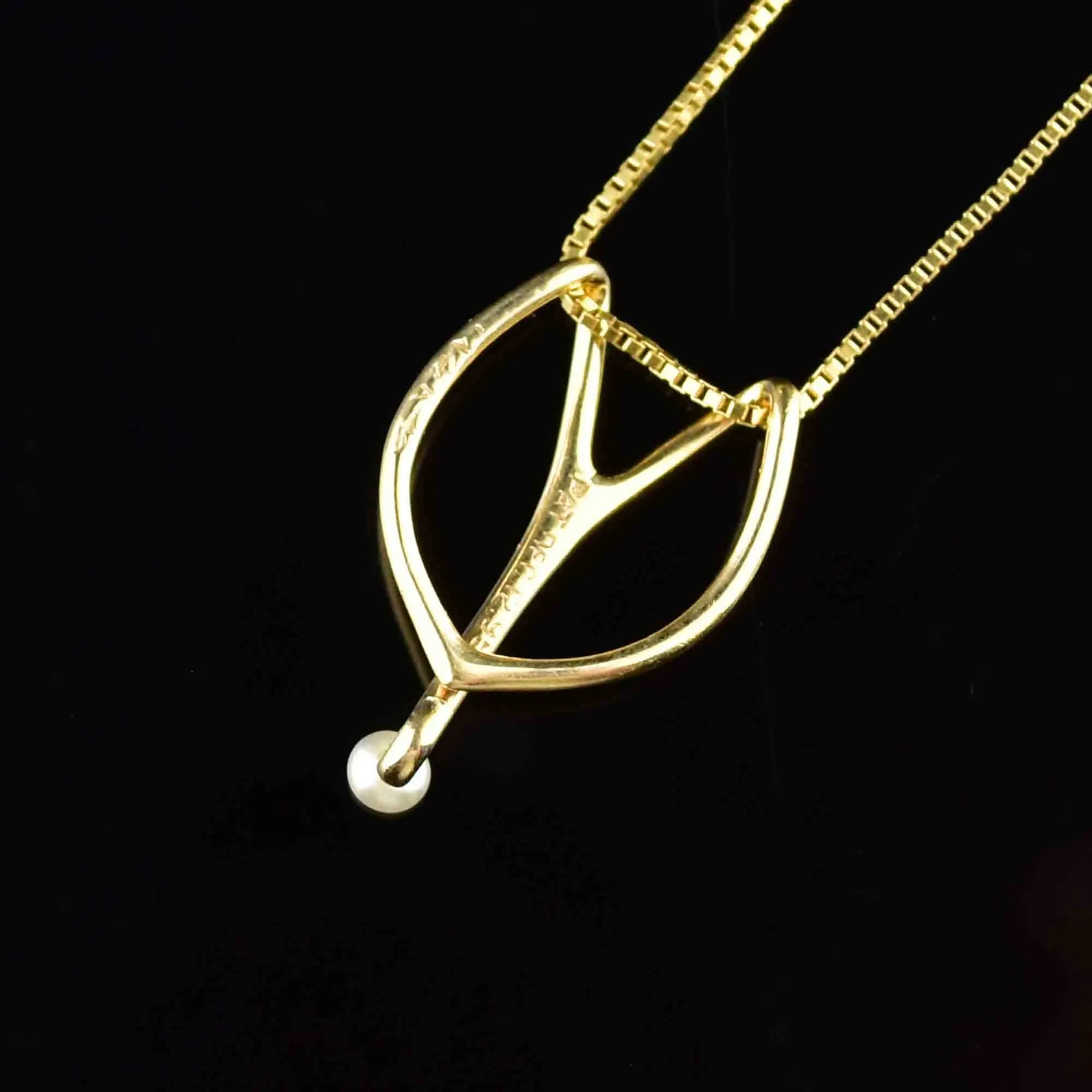 14K Gold Pearl Horseshoe Slider Pendant Necklace