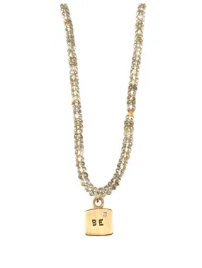 18” Graduated Prehnite Beads with 14k Gold Diamond ‘BE’ Tag Charm Necklace