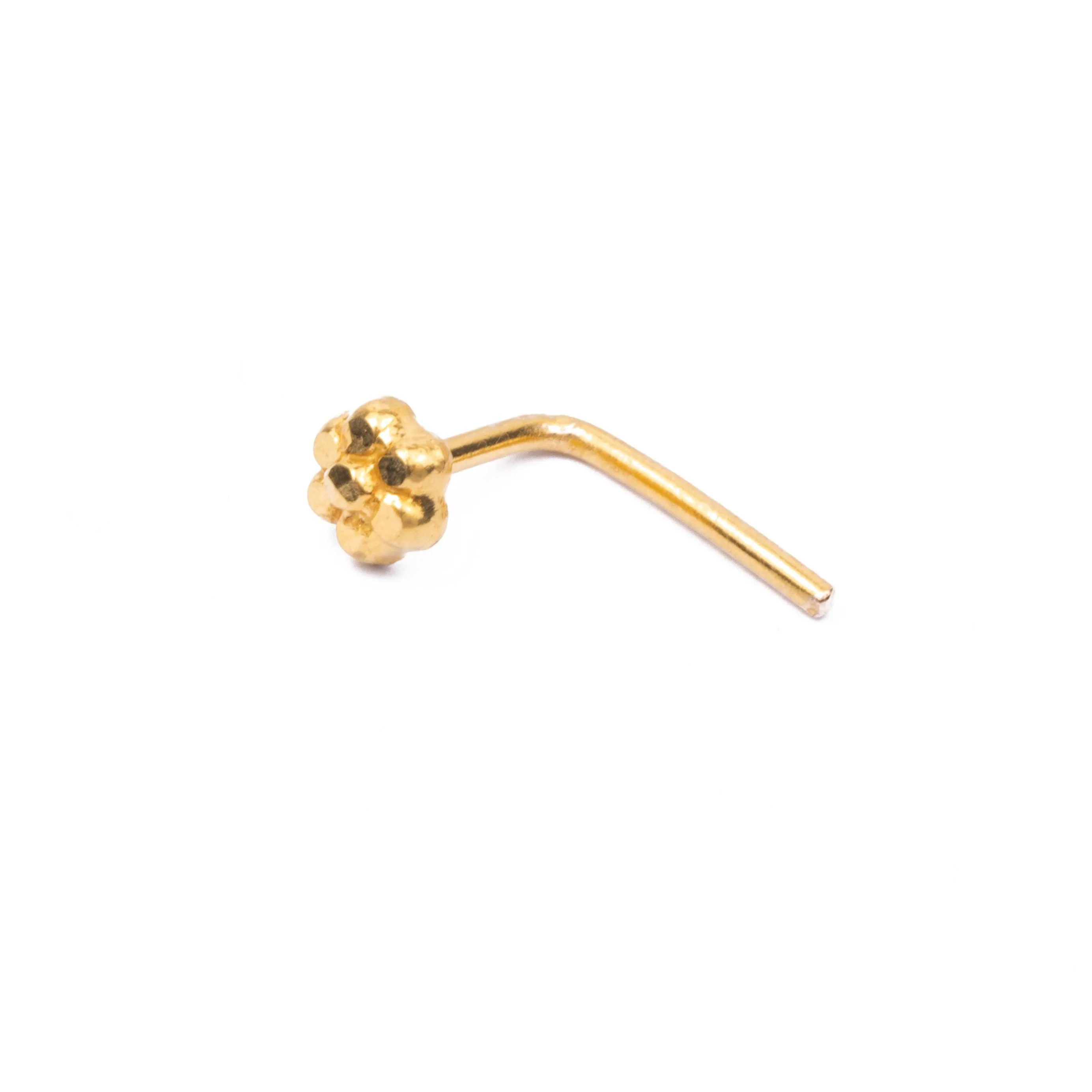 18ct Gold Nose Stud L Shape Back Flower Design NS-4694