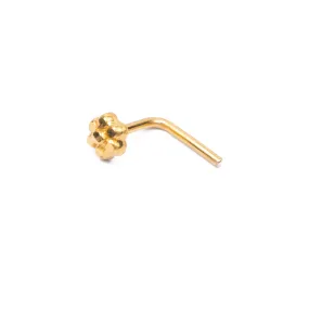 18ct Gold Nose Stud L Shape Back Flower Design NS-4694