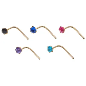 18ct Gold Nose Stud L Shape Back with Cubic Zirconia Stone NS-4677