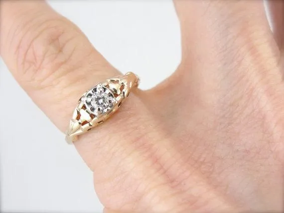 1940's Diamond Two Tone Gold Engagement Ring