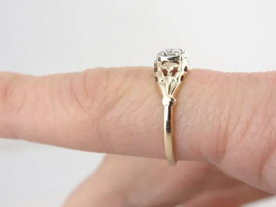 1940's Diamond Two Tone Gold Engagement Ring