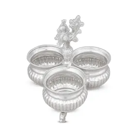 3 Cups Chomukha With Annam Handle - 6 x 5.5 Inches | German Silver Panchwala With Elephant Leg/ Kumkum Holder