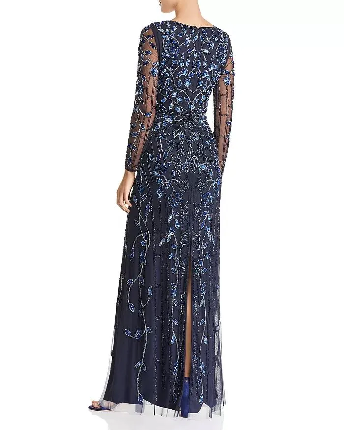 Aidan Mattox - MD1E203314 Embellished Sheer Long Sleeves A-line Dress