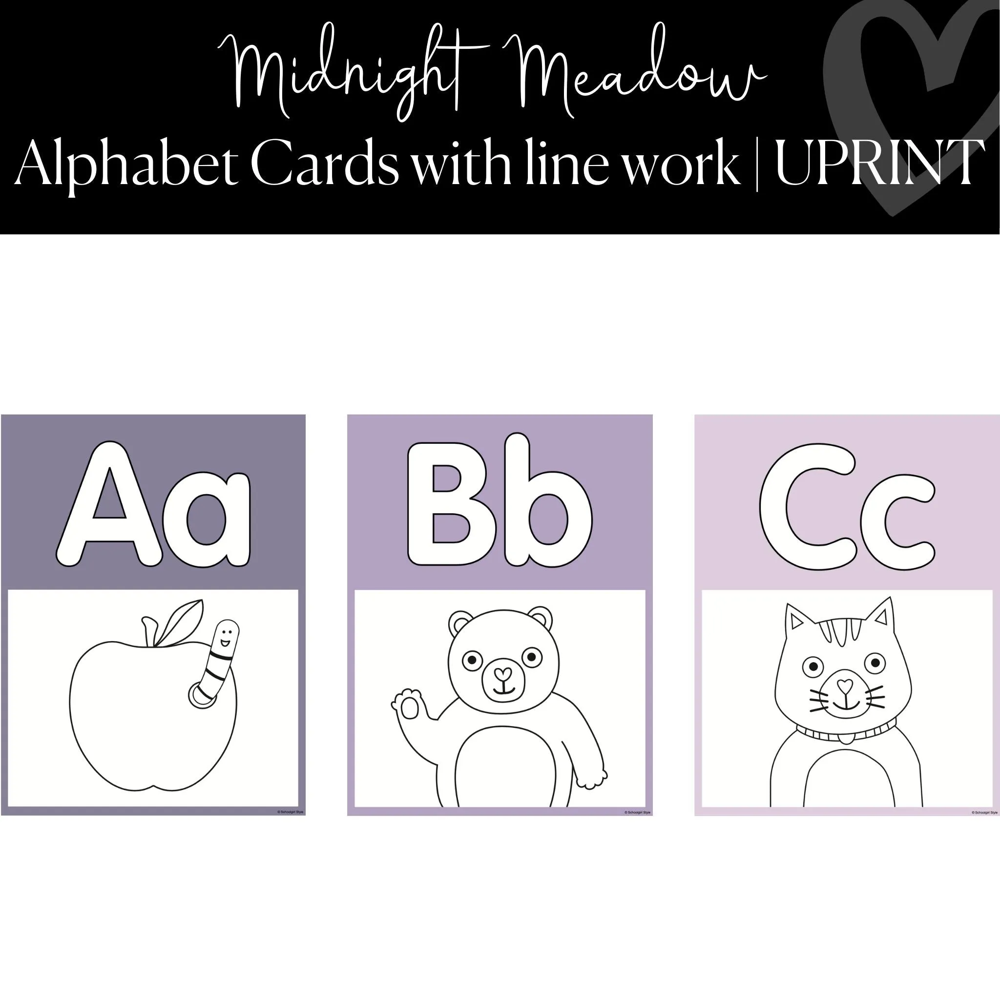 Alphabet Posters with Line Work | Floral Classroom Decor | Midnight Meadow |  UPRINT | Schoolgirl Style