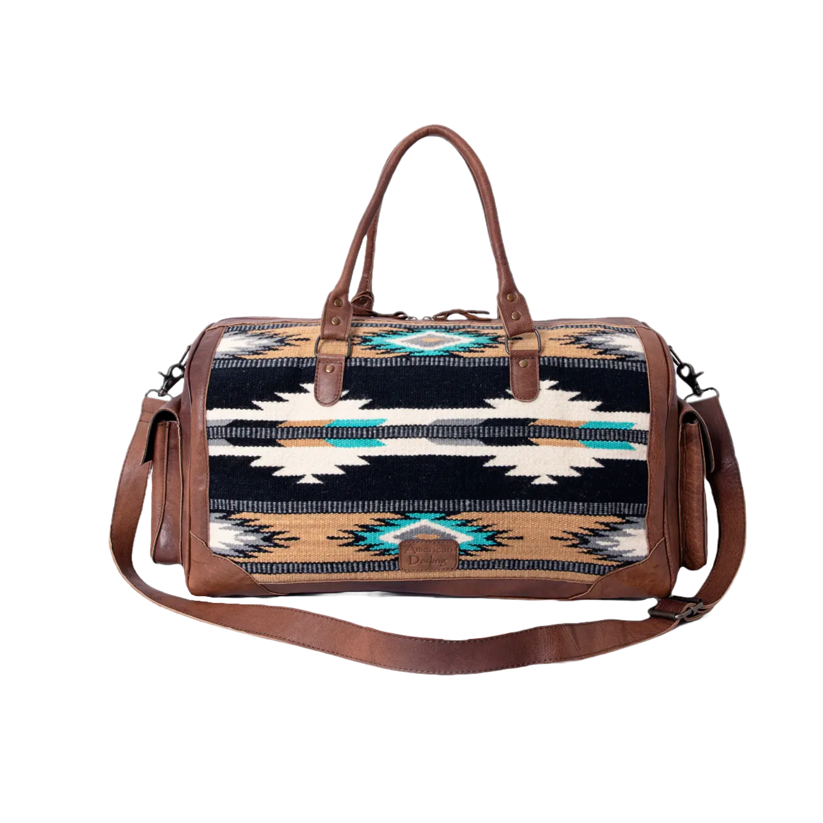 American Darling® Brown Leather and Aztec Duffel Bag ADBG605C