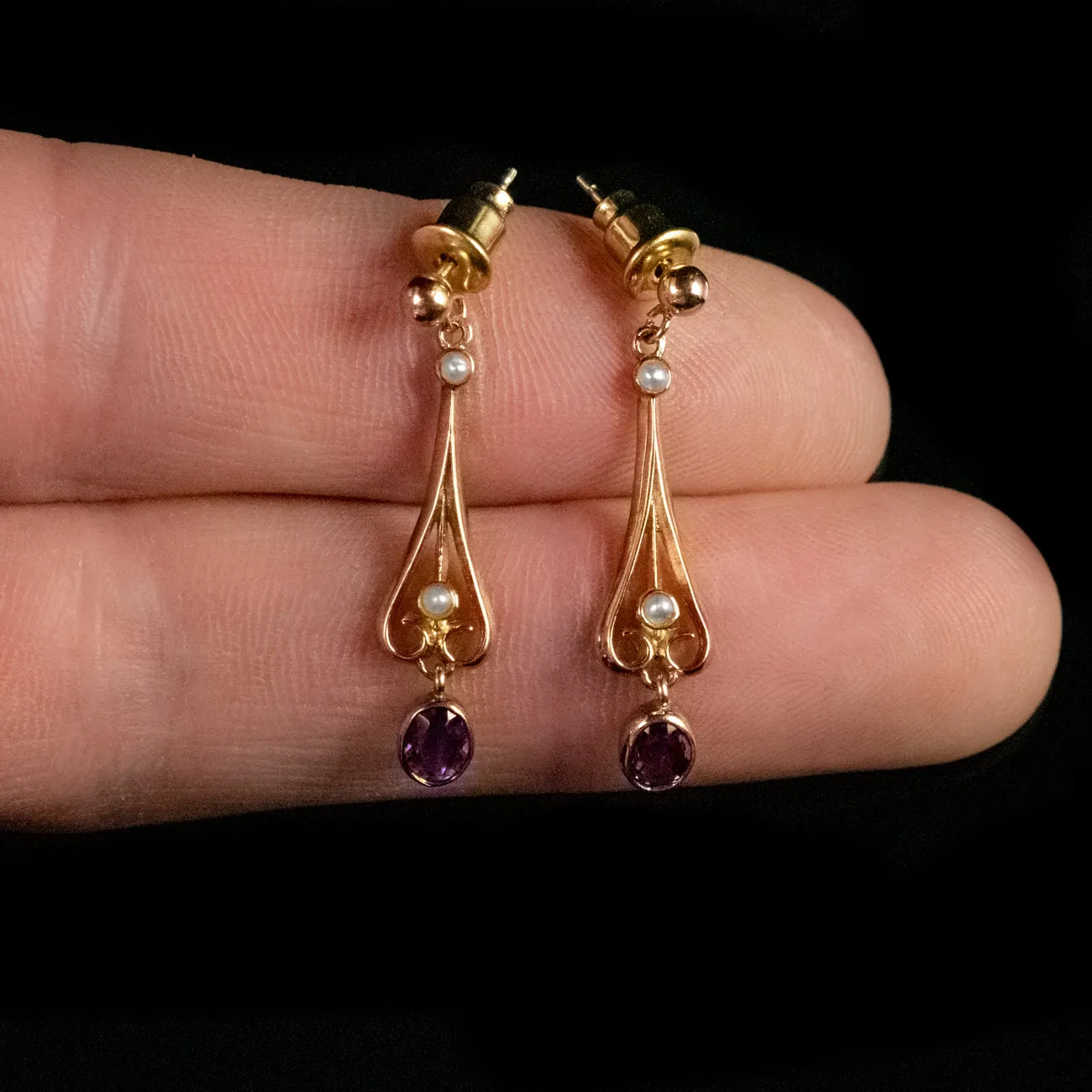 Amethyst Pearl Drop Earrings 9Ct Gold