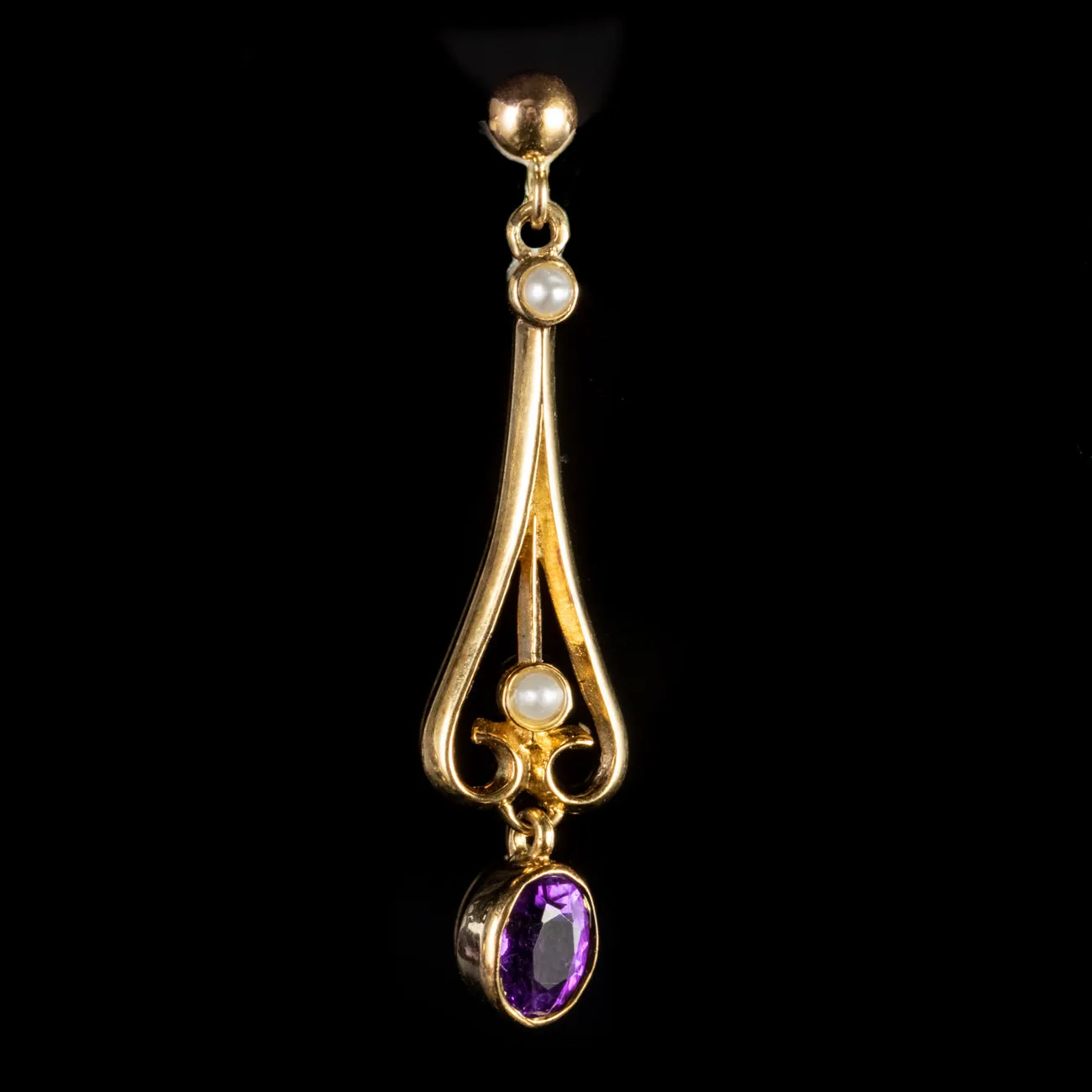 Amethyst Pearl Drop Earrings 9Ct Gold