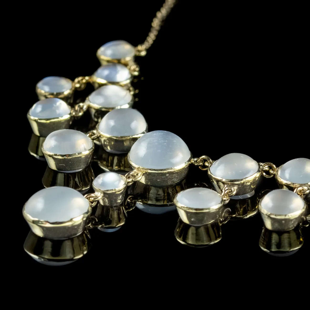 Antique Edwardian Moonstone Dropper Necklace Silver Gold Gilt