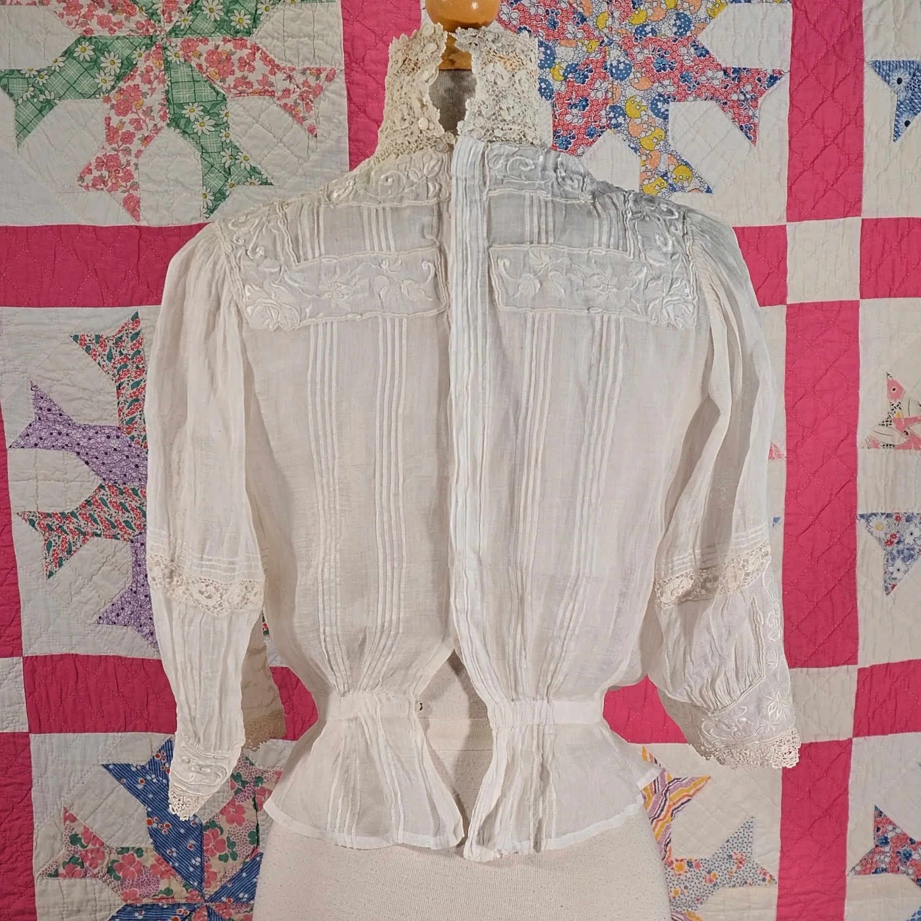 Antique Edwardian/Victorian Crochet/Lace/Embroidered Blouse XXS, Study, Display, Costume