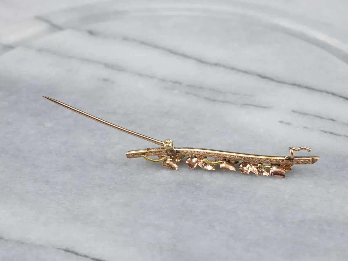 Antique Gold Foliage Bar Pin