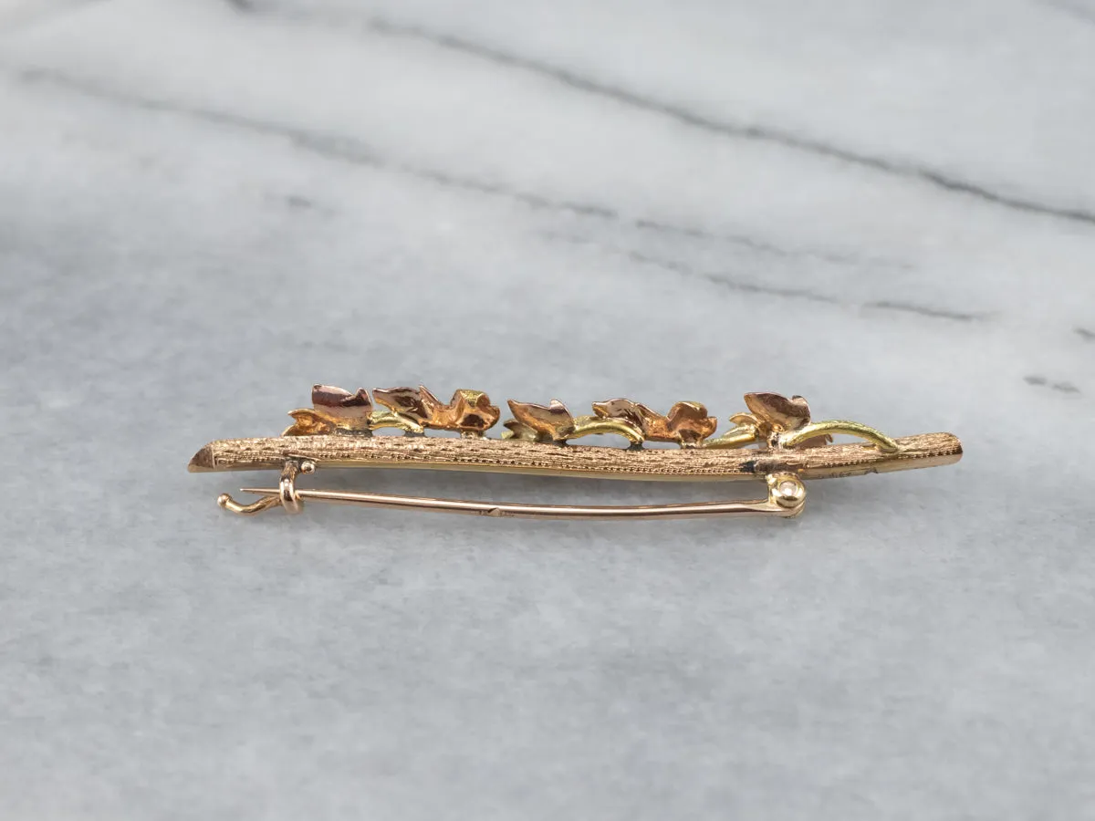 Antique Gold Foliage Bar Pin