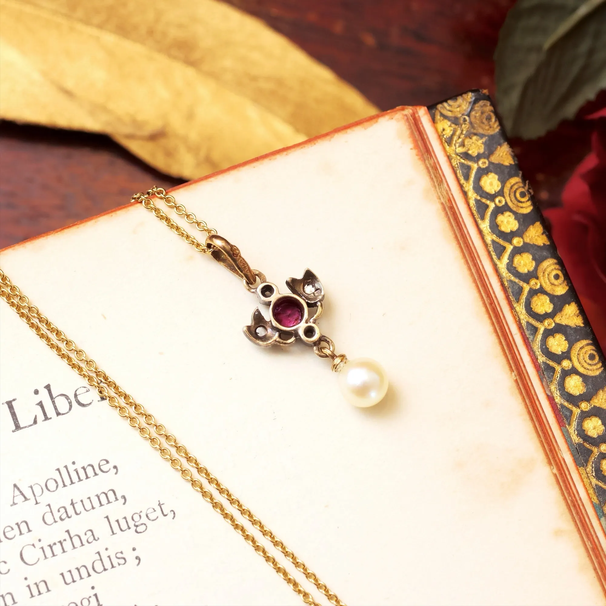 Antique Prettiness! Ruby, Diamond & Pearl Pendant