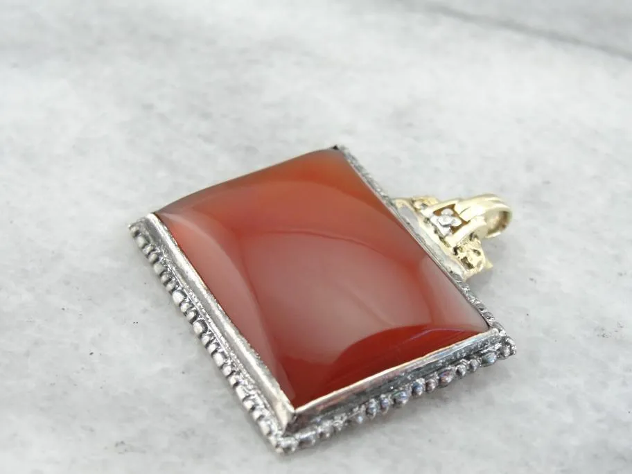 Antique Sterling and Carnelian Pendant with Decorative Gold Bail