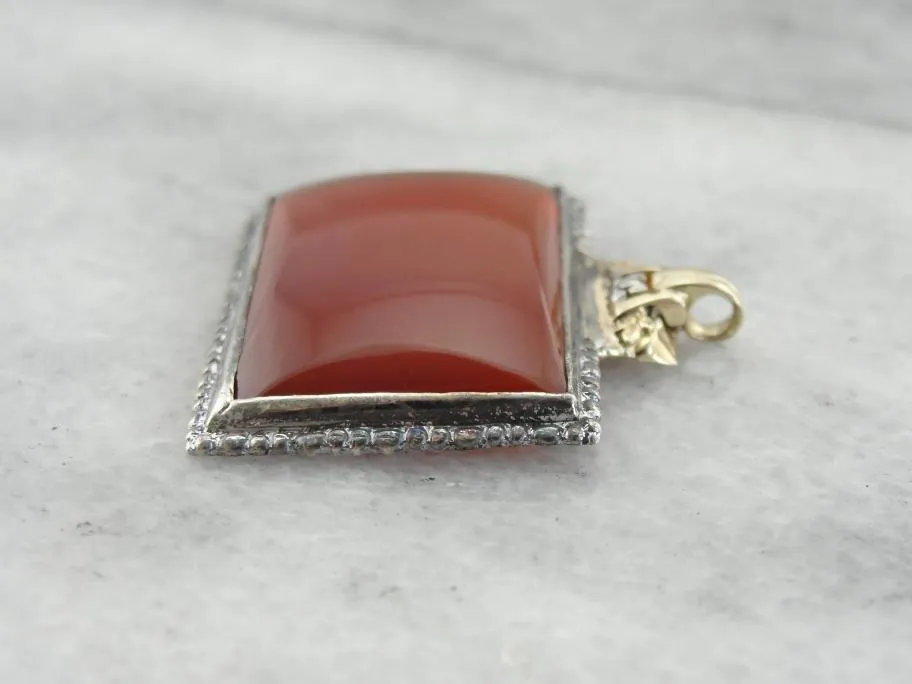 Antique Sterling and Carnelian Pendant with Decorative Gold Bail