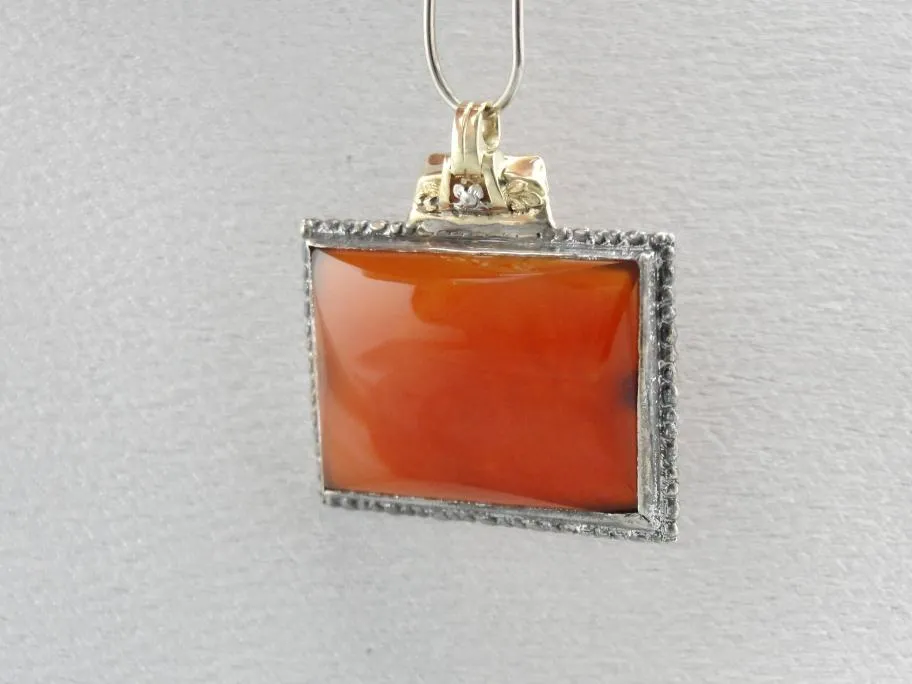 Antique Sterling and Carnelian Pendant with Decorative Gold Bail