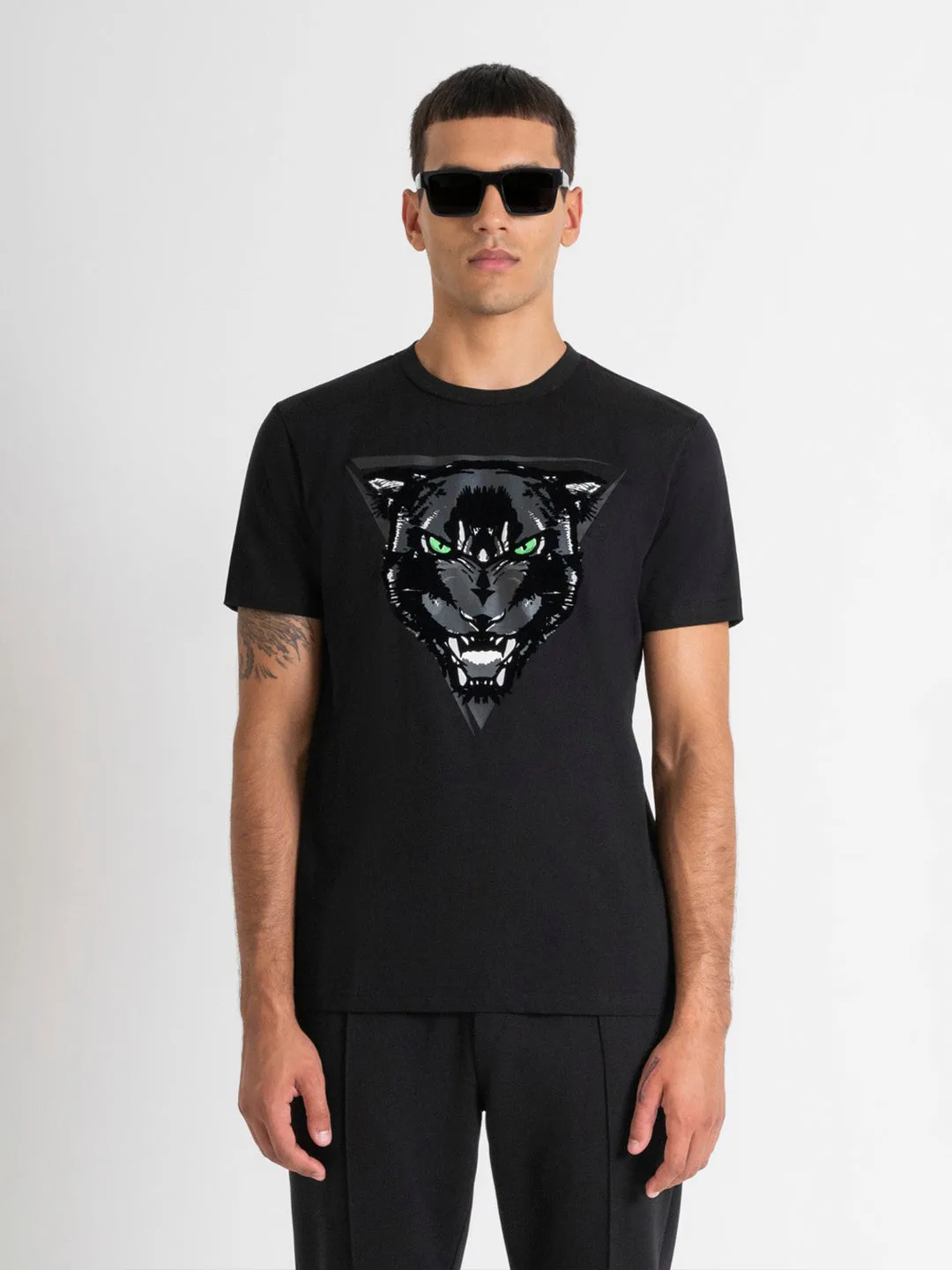 Antony Morato Men Black Printed Round Neck Short Sleeves T-Shirt