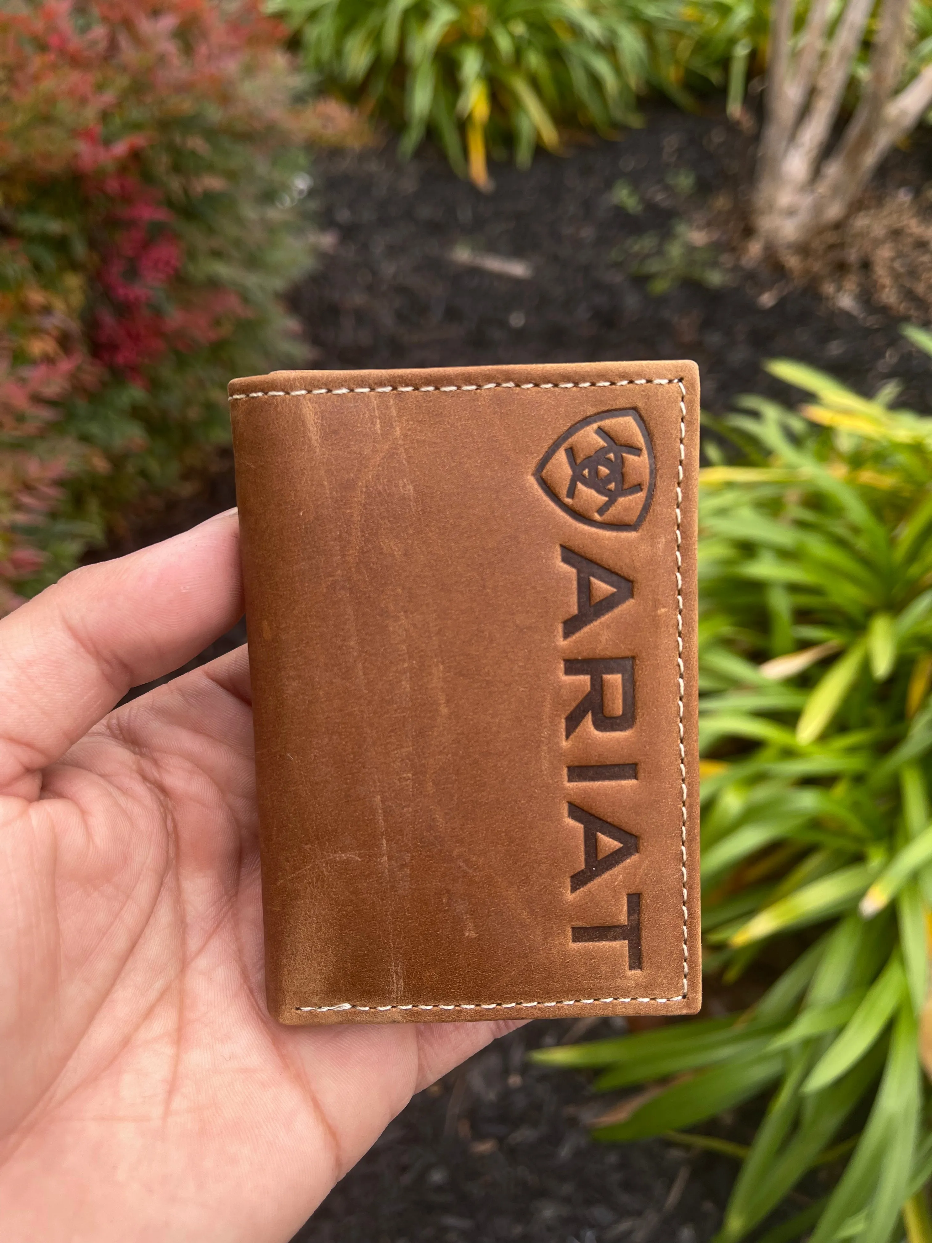 Ariat Mens Camel Suede Tri-Fold Wallet