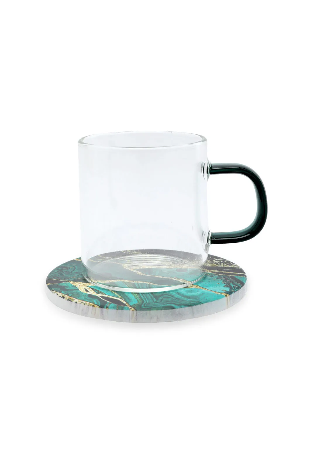 Assorted Glass Cups And Saucers Set (8 Piece)