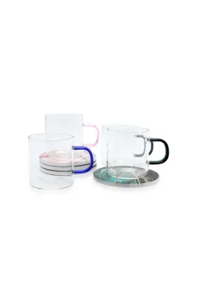 Assorted Glass Cups And Saucers Set (8 Piece)