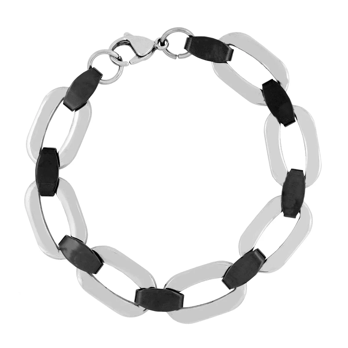 Biker Black Accents Silver Stainless Steel Chain Bracelet For Men