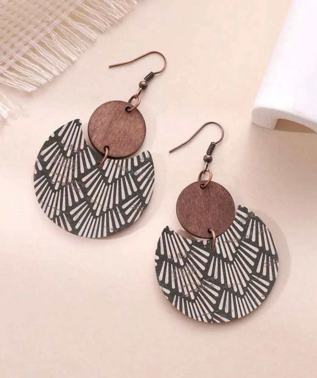 Black and White Round Geometric Drop Earrings