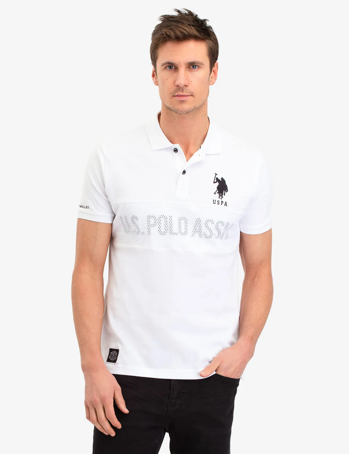 BLACK MALLET USPA CHEST LOGO POLO SHIRT