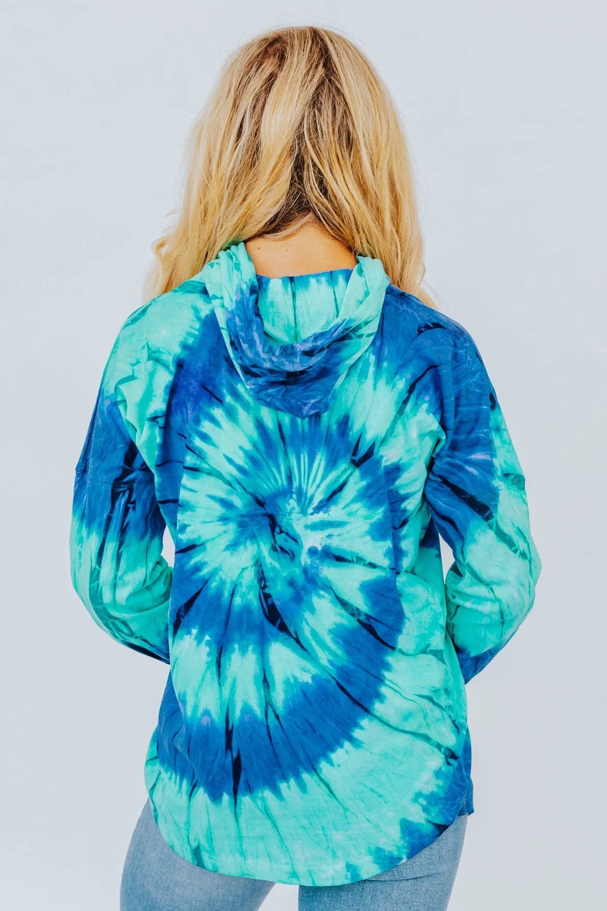 Blurred Vision Tie Dye Hoodie Top in Seafoam and Navy