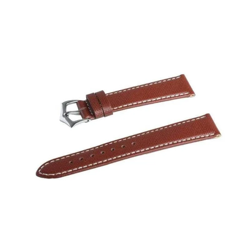 Brown Saffiano Folded Edge White Stitches Watch Strap