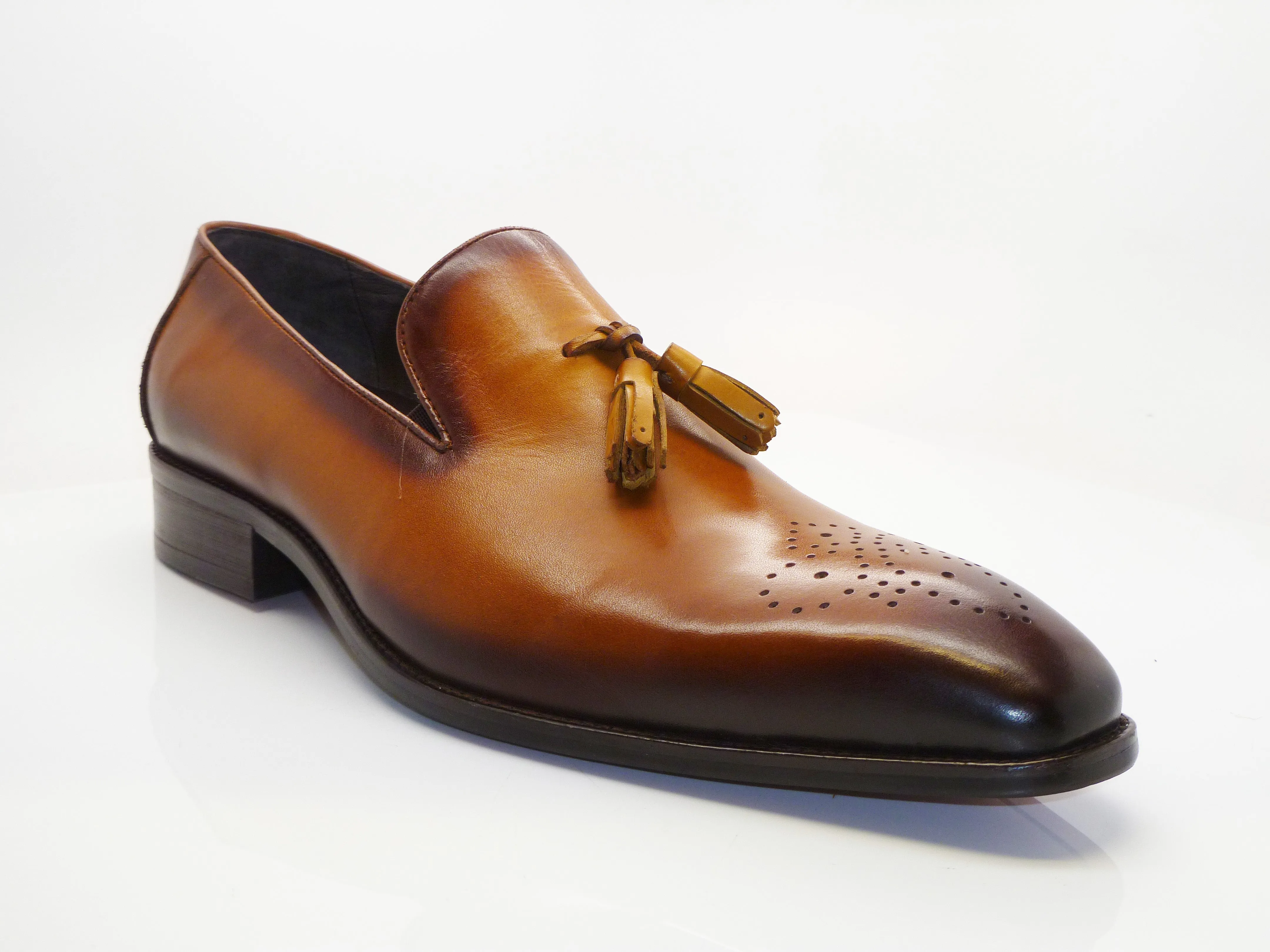 Burnished Calfskin Tasseled Loafer Cognac