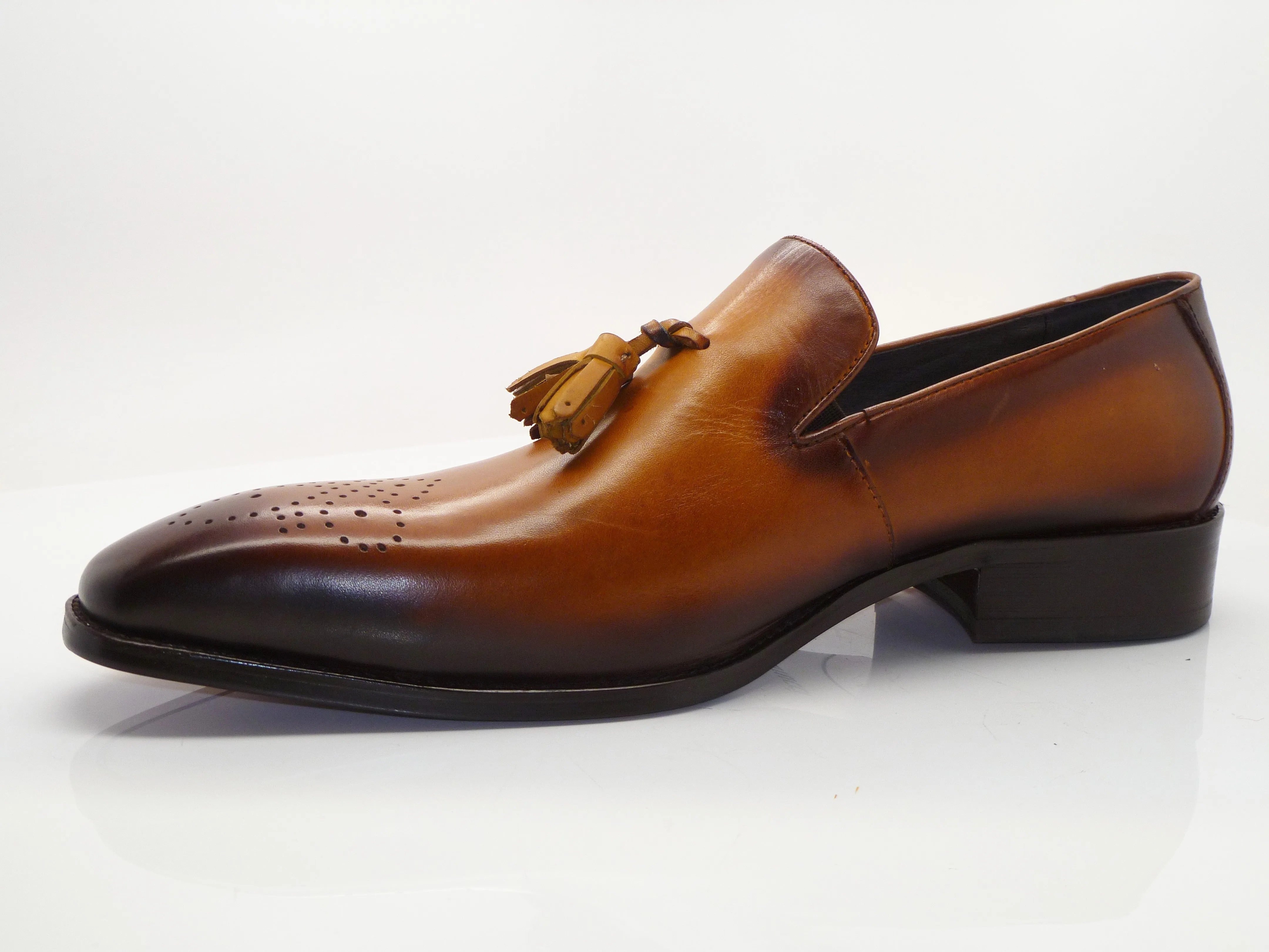 Burnished Calfskin Tasseled Loafer Cognac