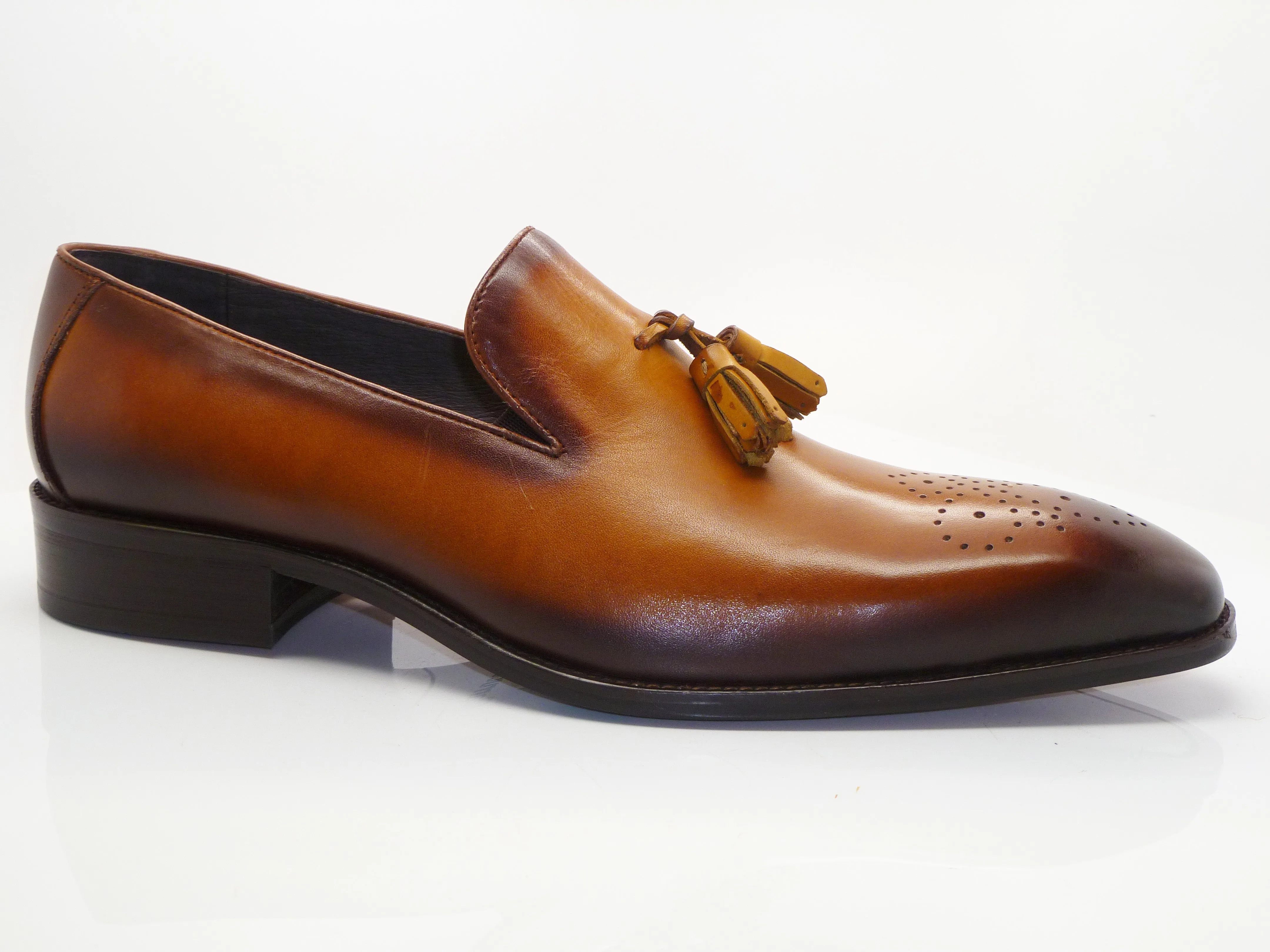 Burnished Calfskin Tasseled Loafer Cognac