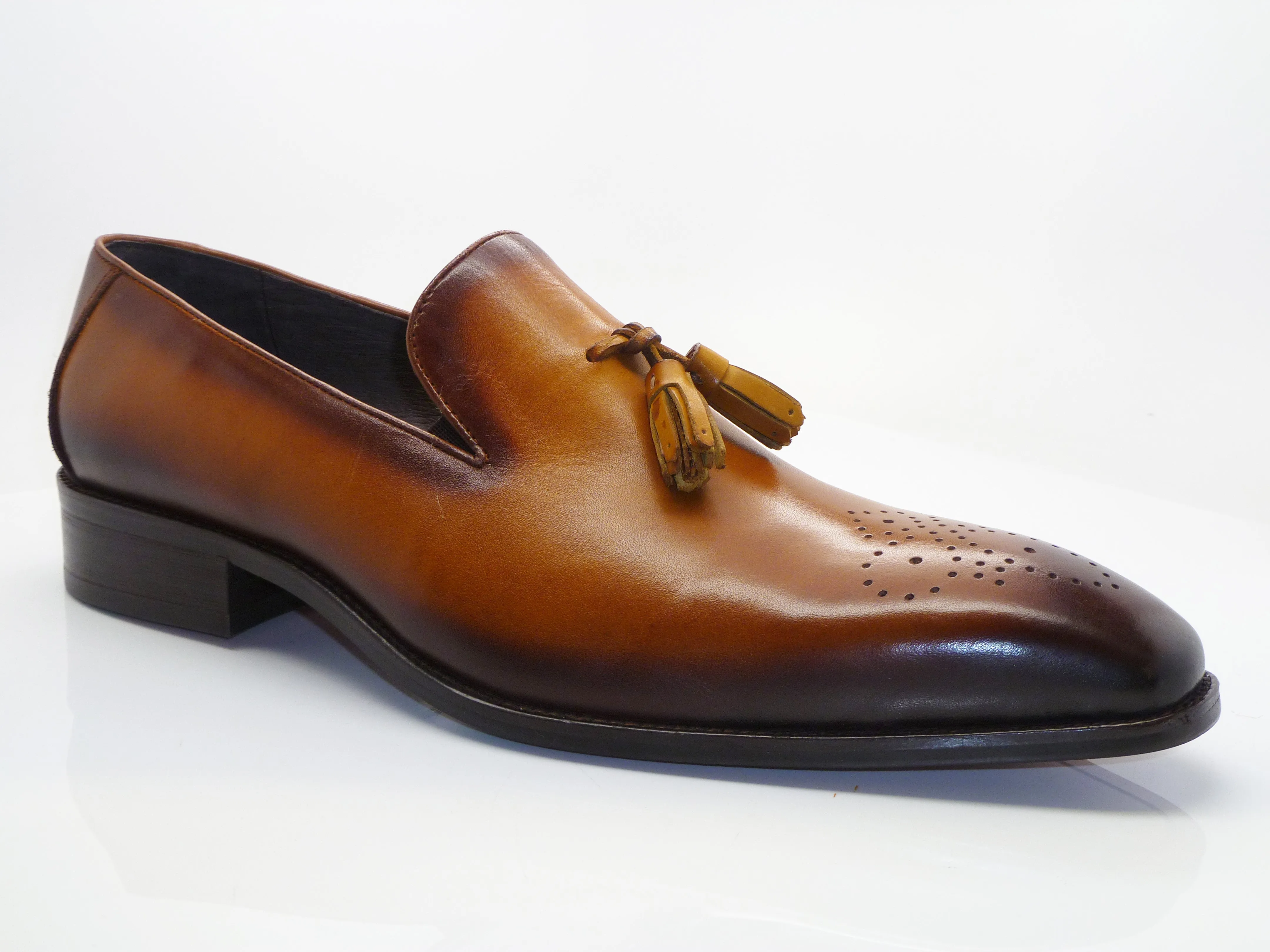 Burnished Calfskin Tasseled Loafer Cognac