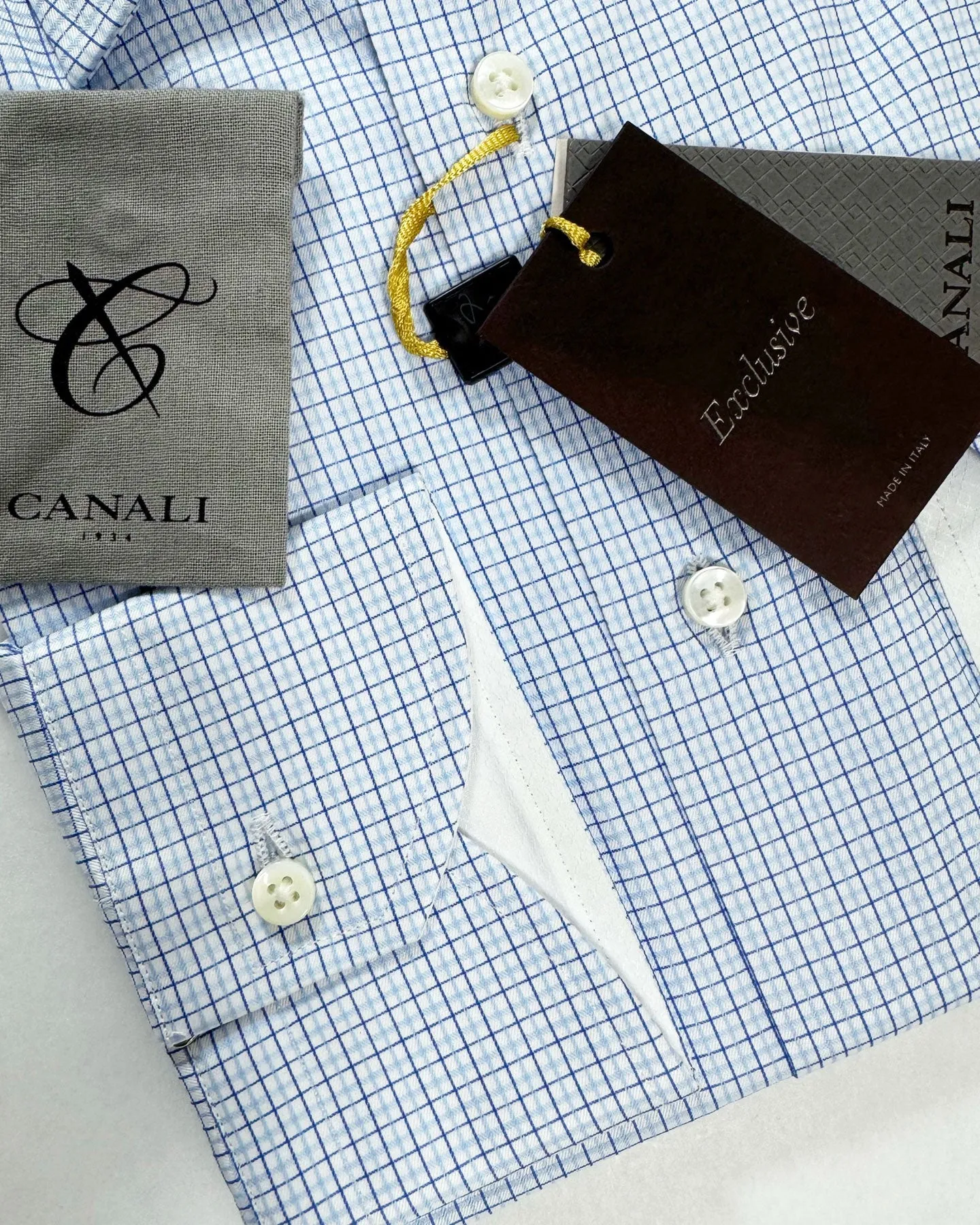 Canali Dress Shirt Exclusive White Blue Navy Check - Modern Fit 39 - 15 1/2