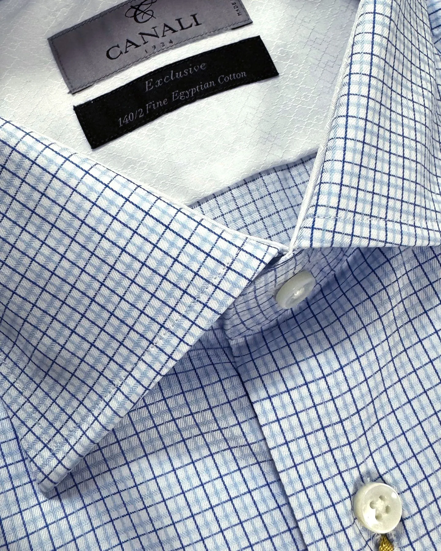 Canali Dress Shirt Exclusive White Blue Navy Check - Modern Fit 39 - 15 1/2