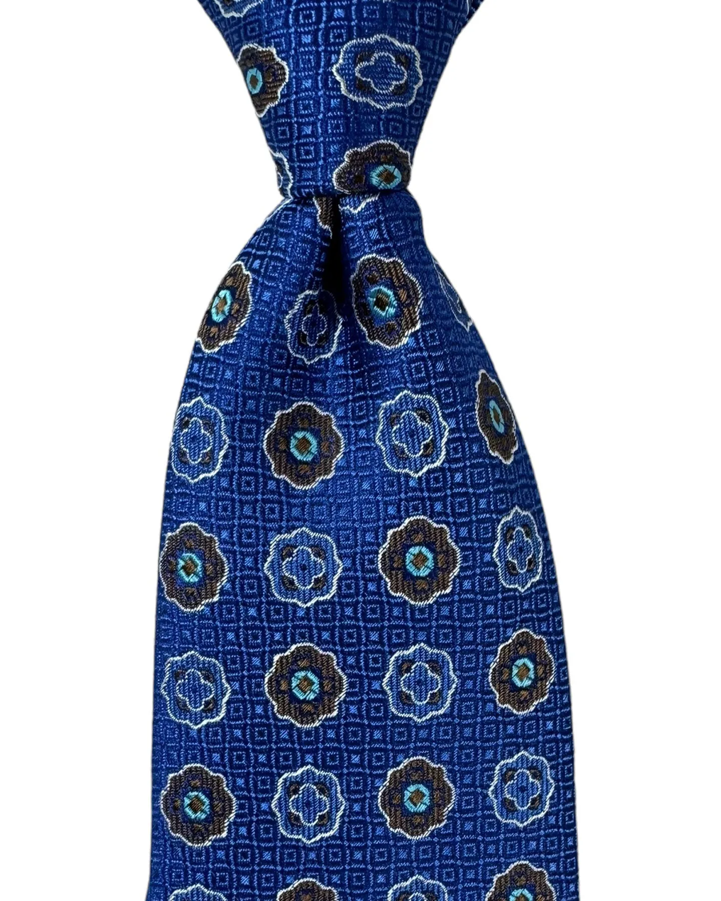 Canali Tie Royal Blue Brown Aqua Medallion - Jacquard Silk