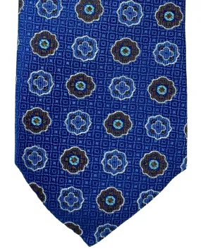 Canali Tie Royal Blue Brown Aqua Medallion - Jacquard Silk