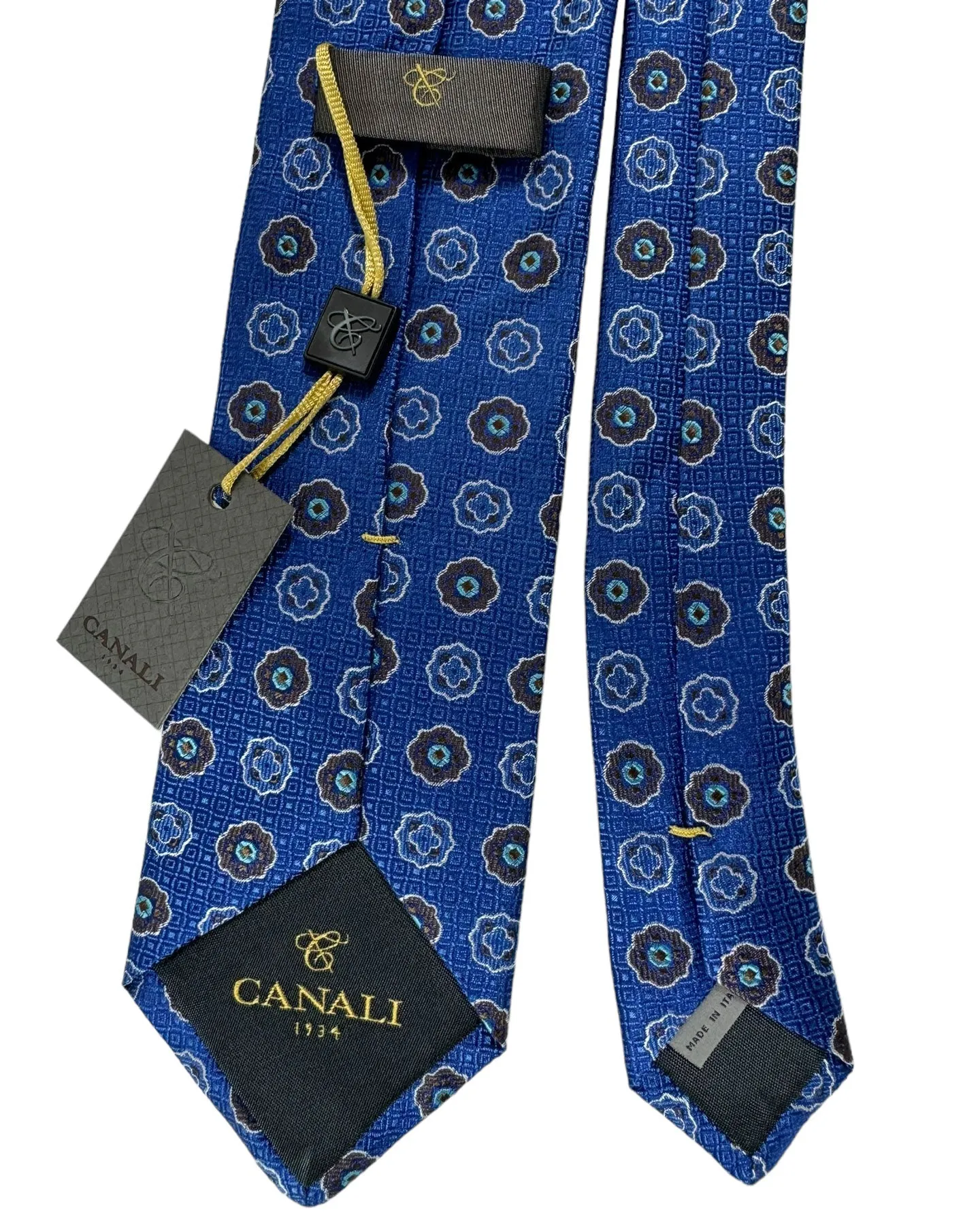 Canali Tie Royal Blue Brown Aqua Medallion - Jacquard Silk