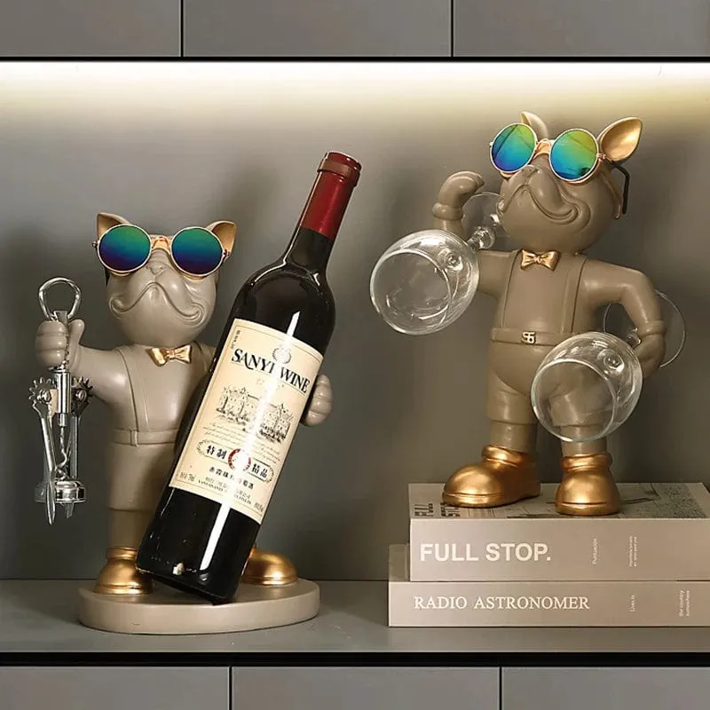 Chic French Bulldog Wine Holder: A Stylish Canine Butler Design for Holding Your Favourite Bottle, Resin Sculpture for Table Decoration