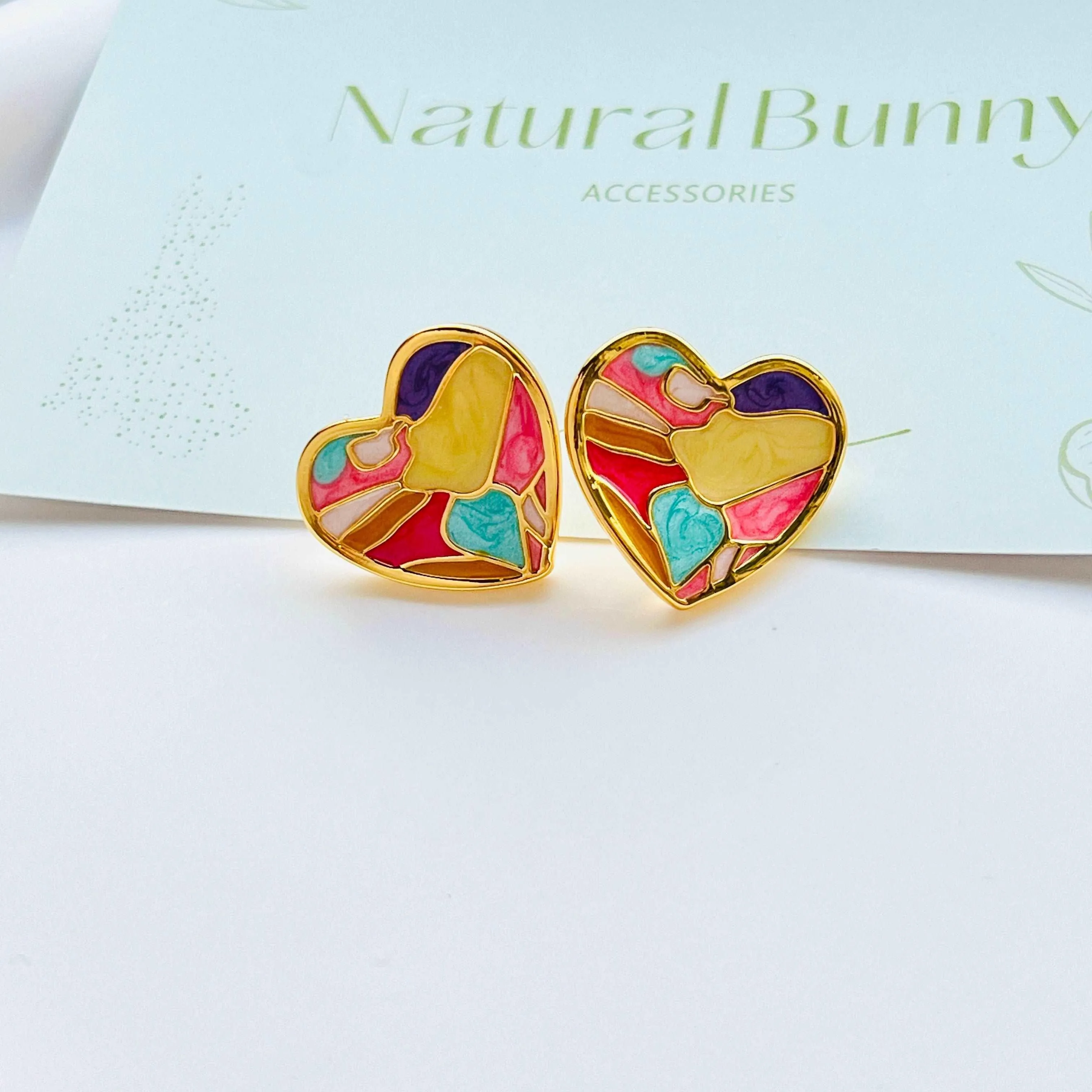 Colorful Geometric Heart Stud Earrings