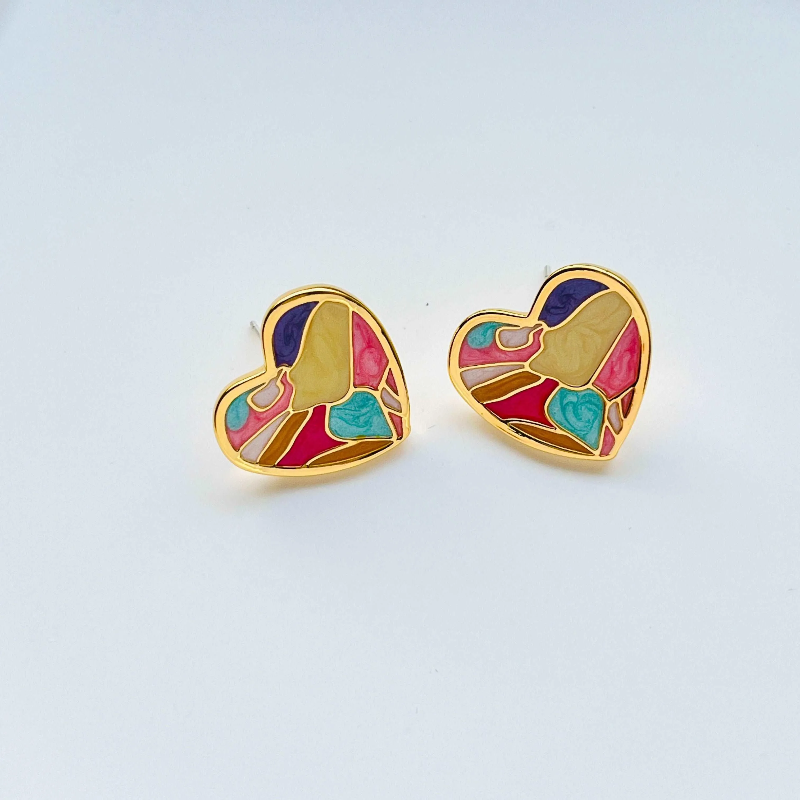 Colorful Geometric Heart Stud Earrings