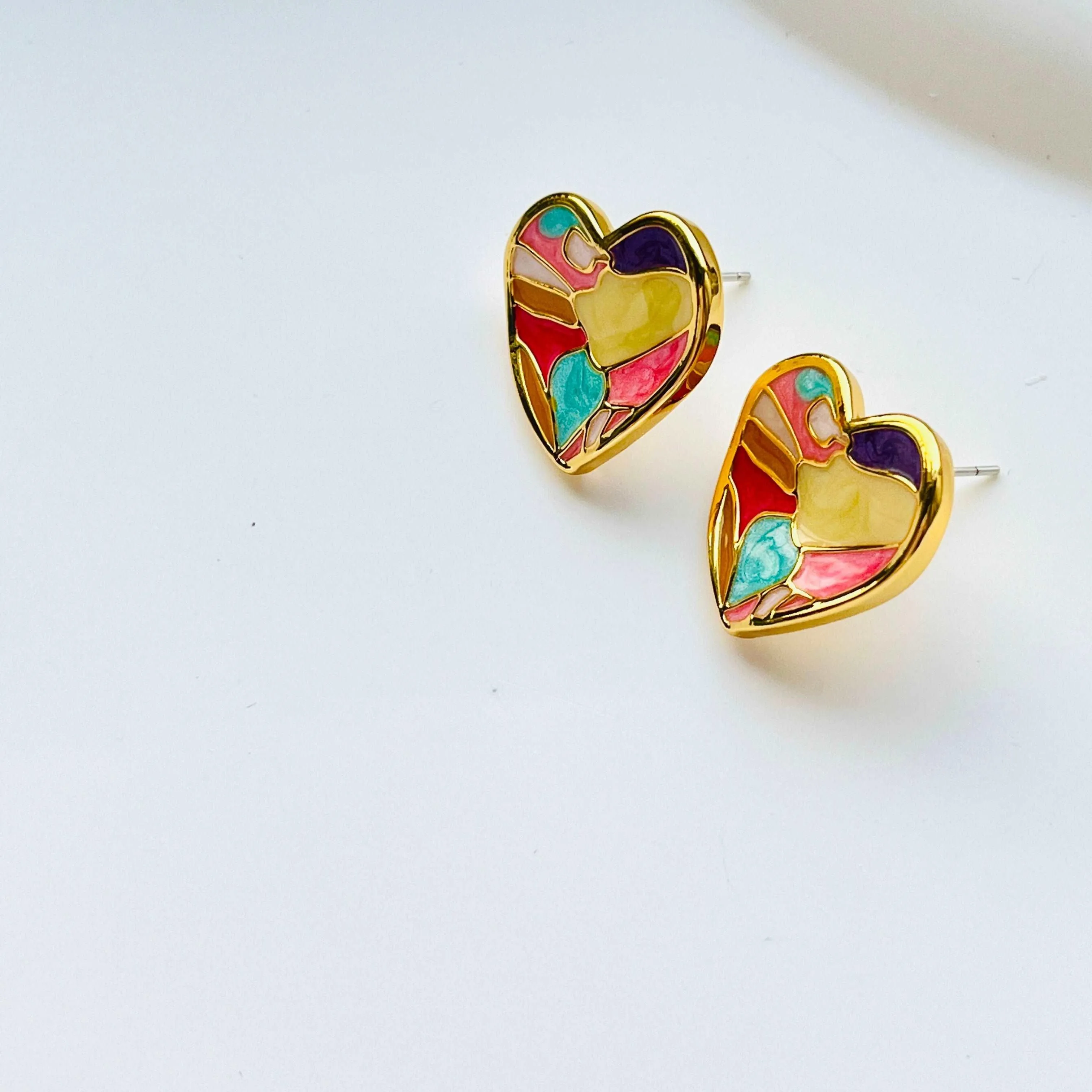 Colorful Geometric Heart Stud Earrings