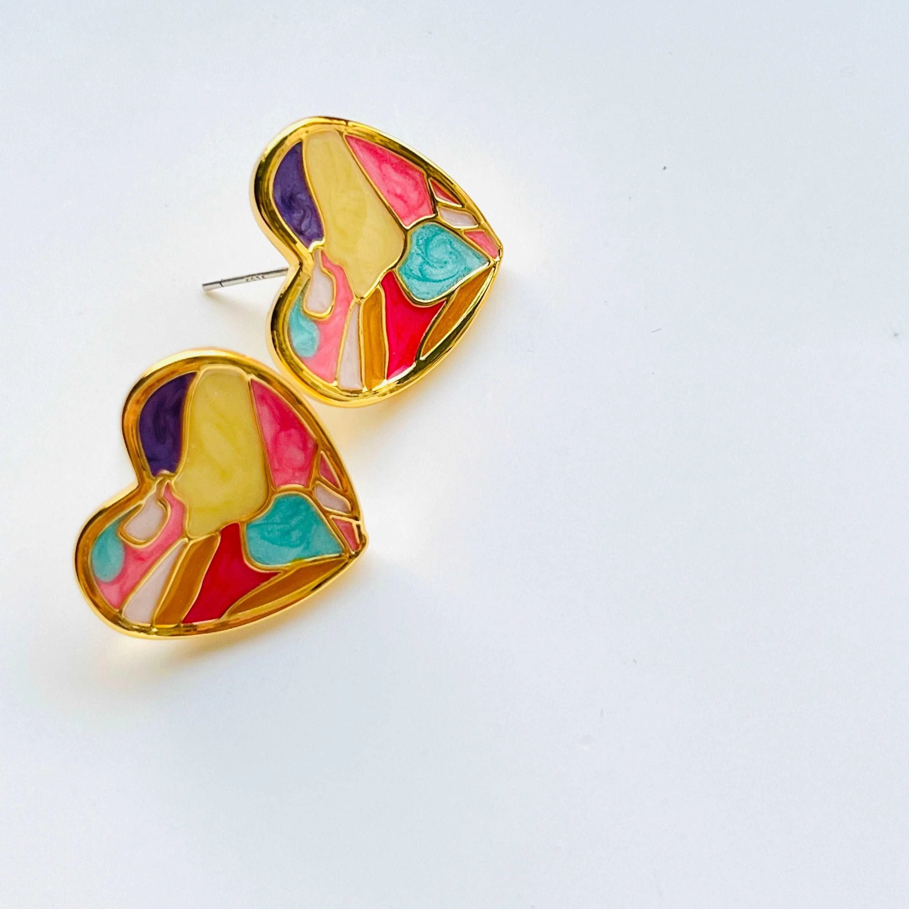 Colorful Geometric Heart Stud Earrings