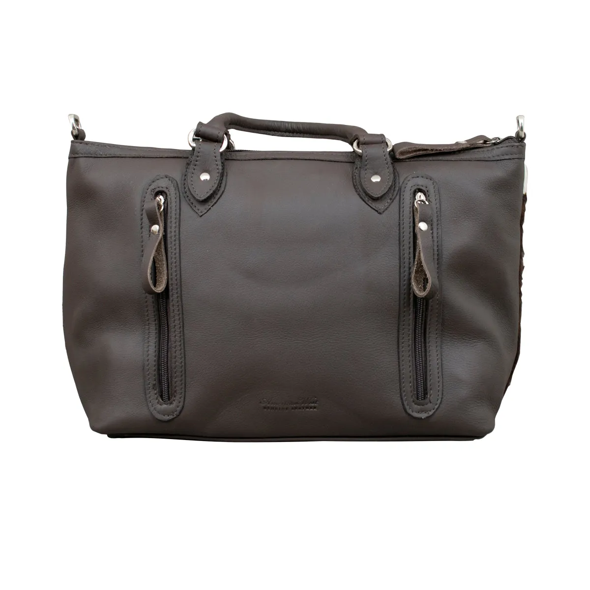 Cow Town Large Zip-Top Convertible Satchel with Secret Compartment - Chocolate and Pony Hair on Hide