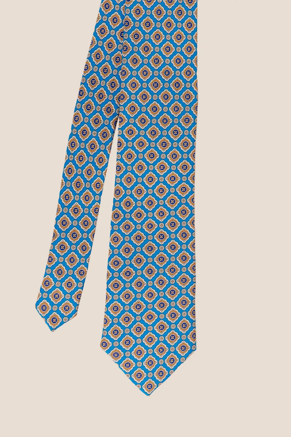 Cyan Geometric Pattern Silk Tie