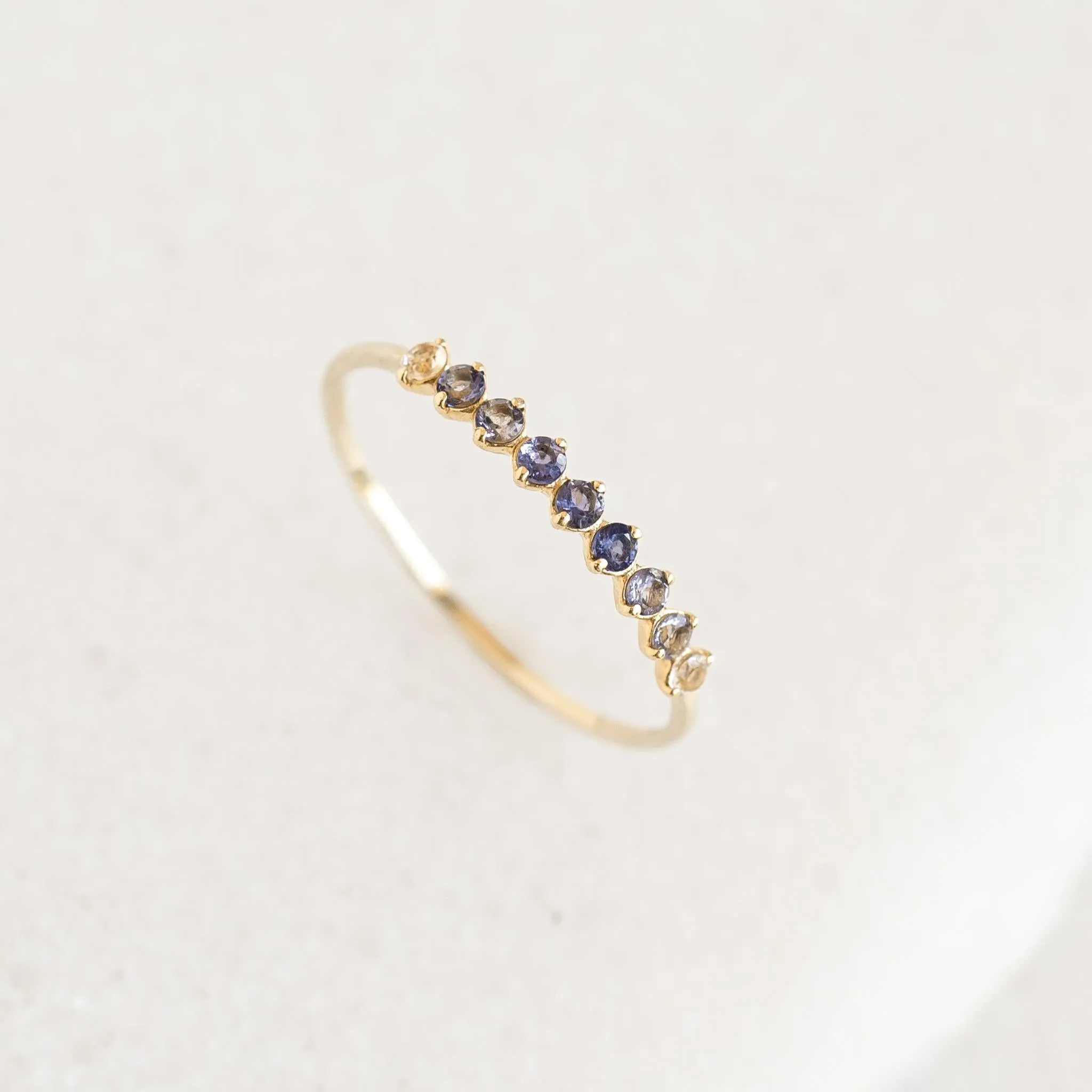 December Birthstone Ring 14k Gold - Ombre Cordierite