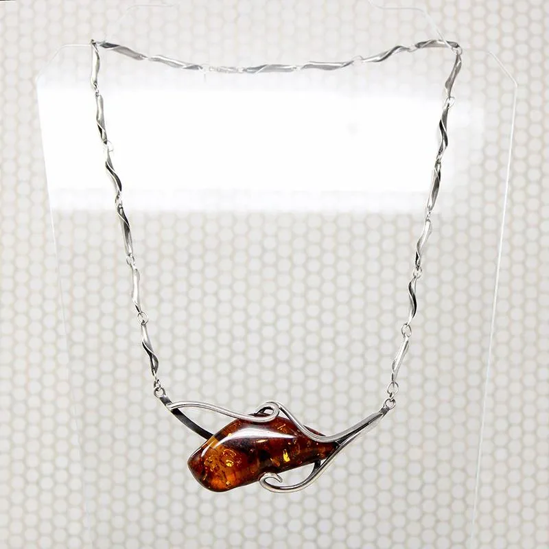 Dramatic Amber & Silver Modernist Necklace