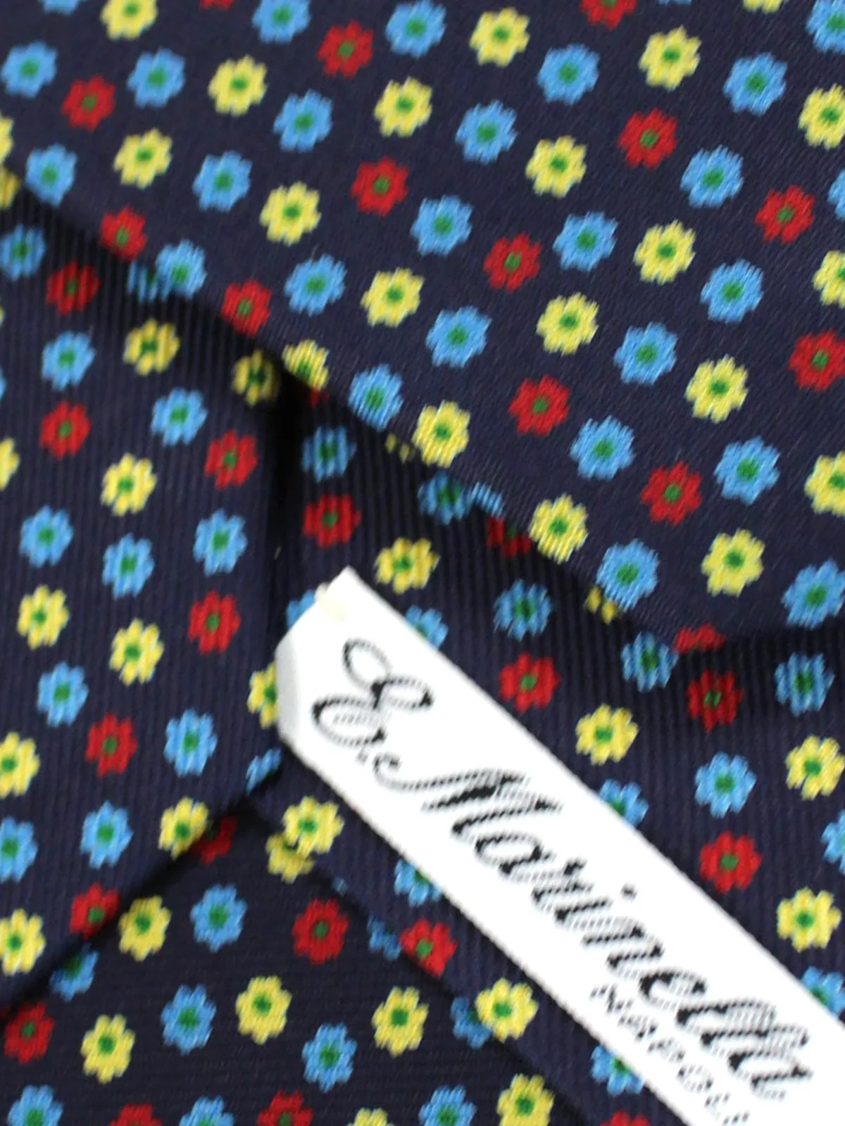 E. Marinella Silk Tie Dark Blue Red Blue Mini Flowers SALE